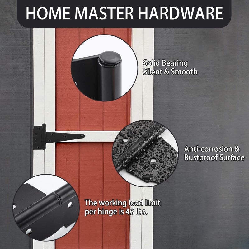 HOME MASTER HARDWARE Wood Gate Hardware Set- Heavy Duty 6" Gate Tee Hinge,Pull Set Gate Hardware Kit with Screws for Outdoor Fence Swing Gate Black Finish - Image 2